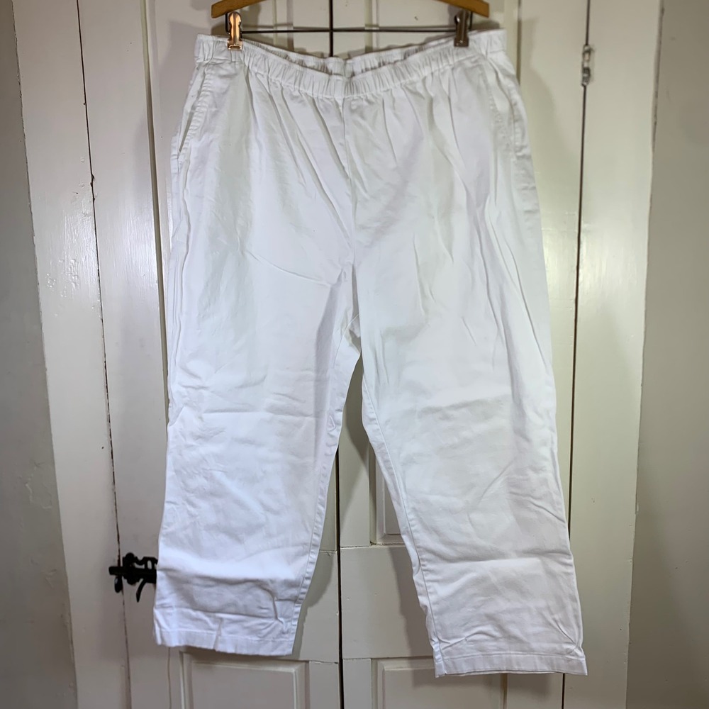 Appleseed's Womens White Pull On Crop Pants Size 20W Elastic Waist Cotton Twill
